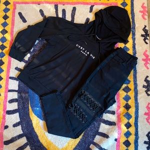 Black Lace Up Jeans (size M)